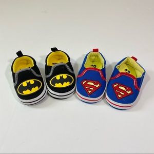 Batman and Superman Soft Soled Crib Shoe Lot 3 6 months DC Comics